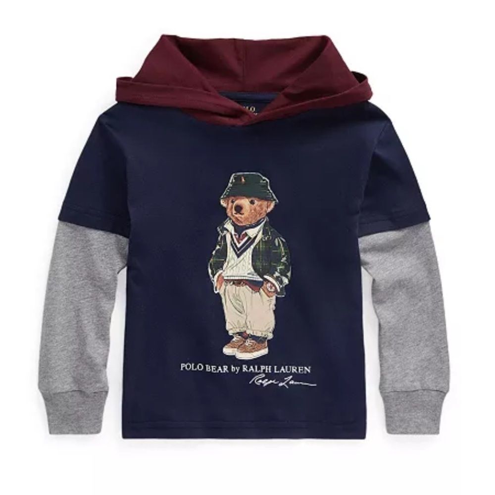 Polo Ralph Lauren Little Boys Polo Bear Hooded Cotton Jersey T-shirt size 5